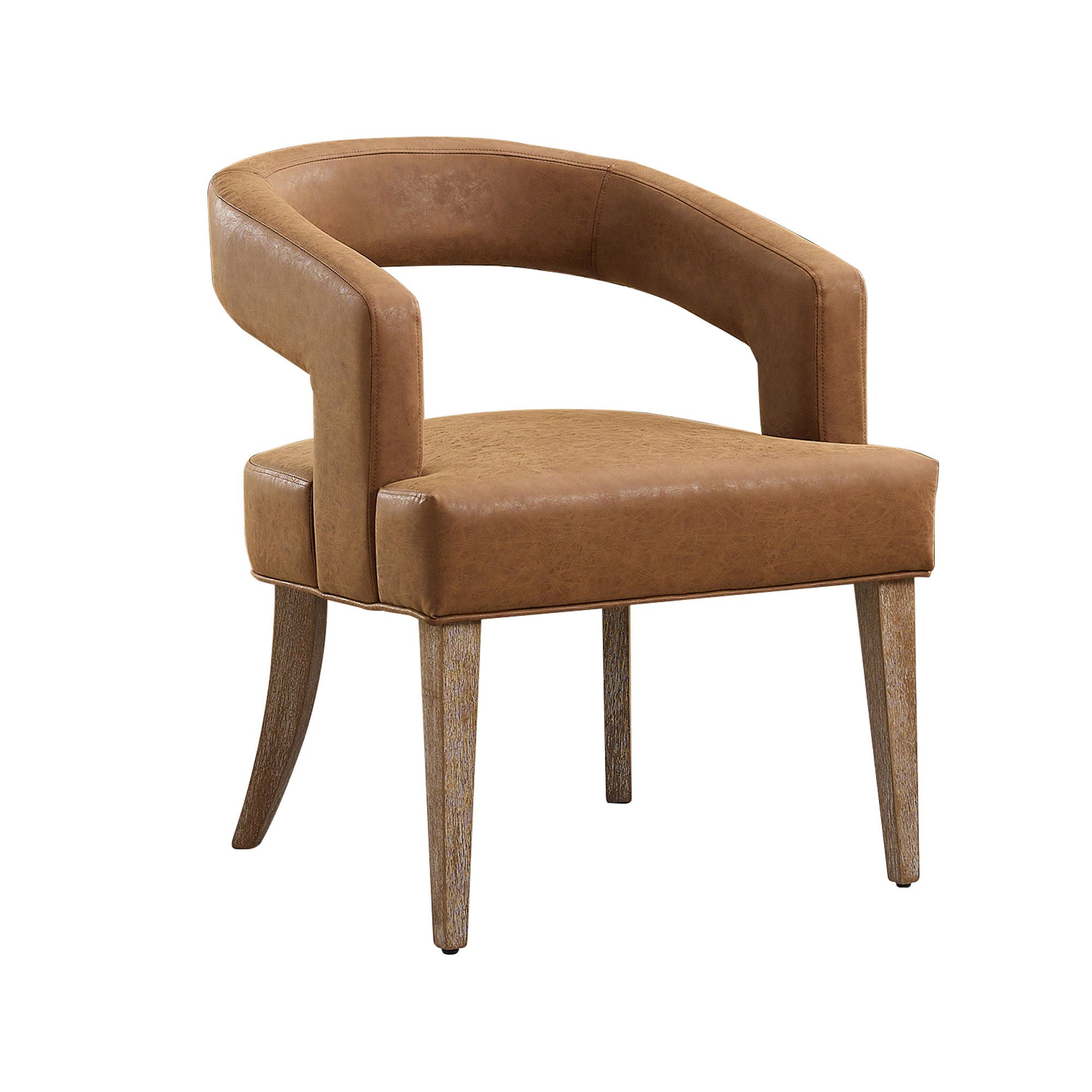 Wide Modern Barrel Open Back Upholstered Accent Chair With Weathered Solid Wood Legs Dining Chairs For Dining Room, Club, Kitchen And Living Room - Brown