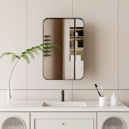 Recessed Metal Framed Medicine Cabinet With Mirror And Adjustable Shelves Wall Mirror With Storage For Bathroom - Black
