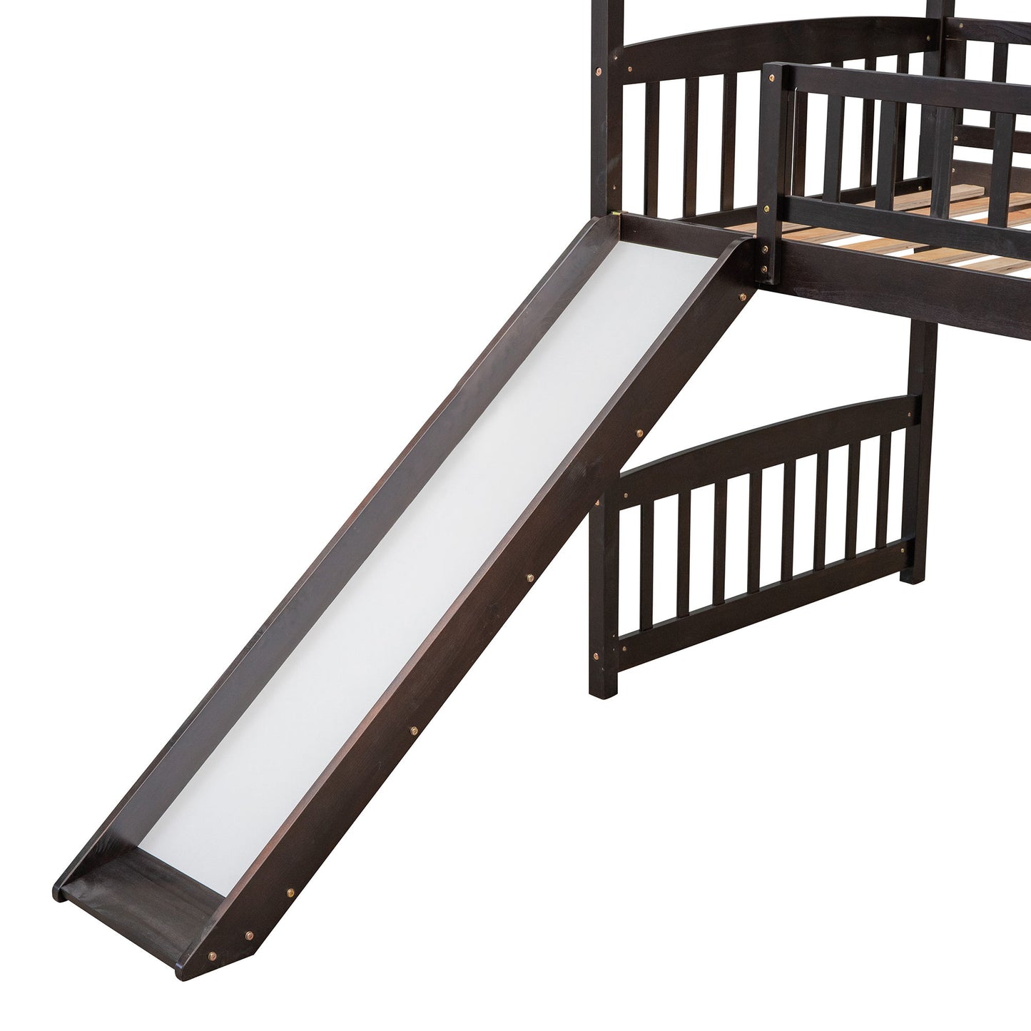 Twin House Loft Bed With Slide - Espresso