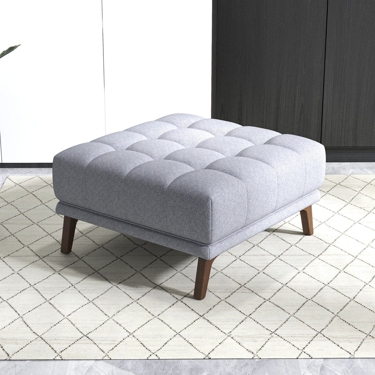 Addison - Square Upholstered Ottoman - Gray / Light Gray / Wood