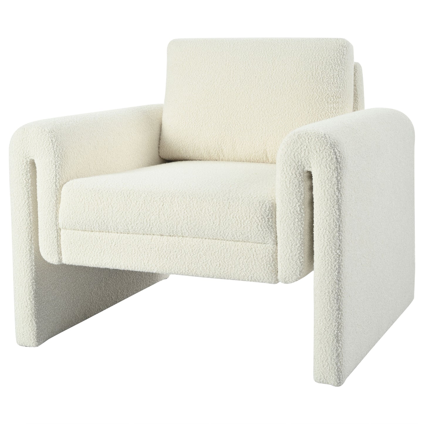 Modern Boucle Upholstered Accent Chair Luxurious Comfort & Sturdy Support, Solid Wood Frame - Ivory
