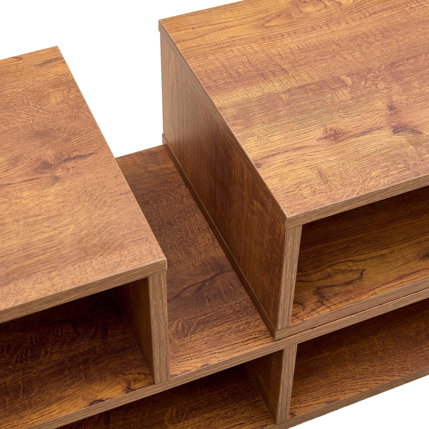 Modern 2 Piece Cube TV Stand With Open Storage, L Shaped Design - Walnut