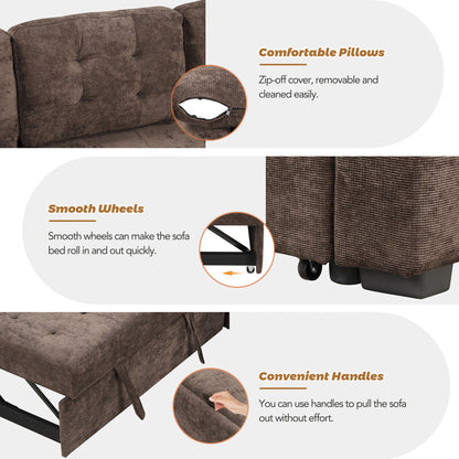 L-Shape Sofa Bed Pull-Out Sleeper Sofa With Wheels, USB Ports, Power Sockets For Living Room - Brown