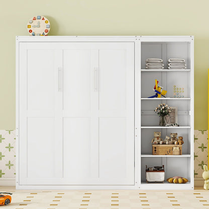 Queen Size Murphy Wall Bed With Shelves - White