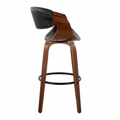 Symphony - Mid-Century Modern Fixed Height Barstool With Swivel And Round Footrest (Set of 2) - Walnut / Black