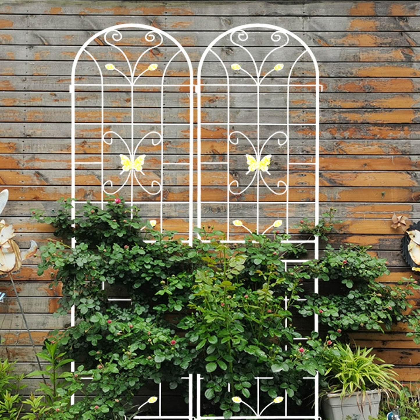 2 Pack Garden Metal Trellis Rustproof Trellis For Climbing Plants Outdoor Flower Support - Cream White