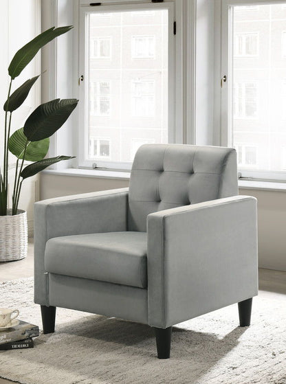 Hale - Velvet Accent Armchair With Tufting - Light Gray