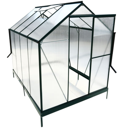 6.3'x8.2'x7' Polycarbonate Greenhouse, Heavy Duty Outdoor Aluminum Walk-In Green House Kit With Rain Gutter, Vent And Door For Backyard Garden - Green