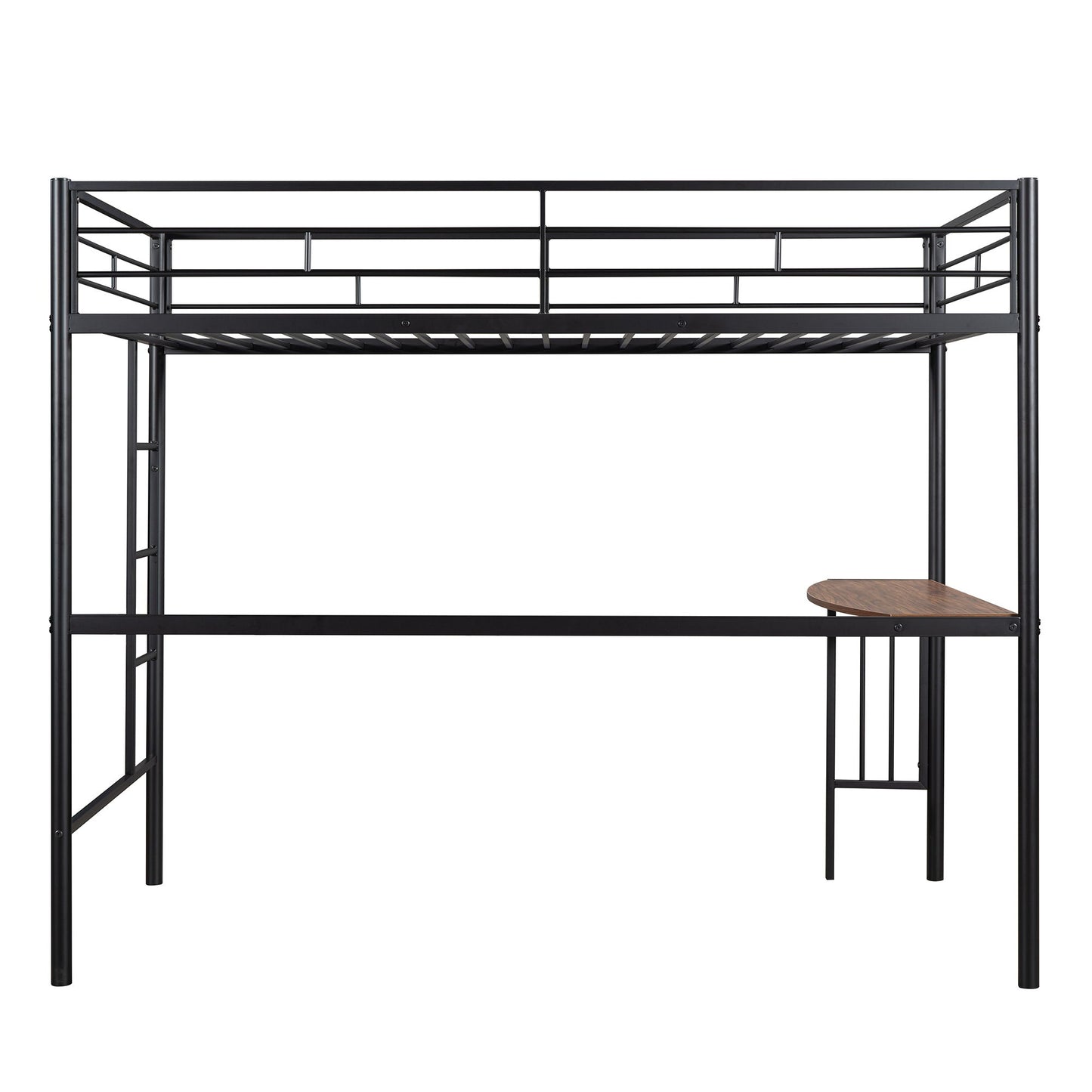 Twin Over Full Metal Bunk Bed With Desk, Ladder And Quality Slats For Bedroom - Metallic Black