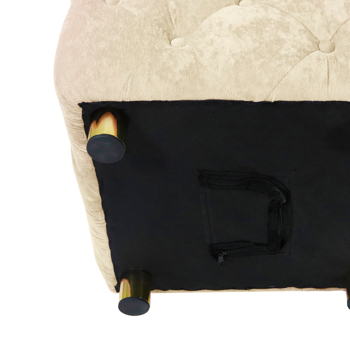 Modern Velvet Upholstered Ottoman, Exquisite Small End Table, Soft Foot Stool, Dressing Makeup Chair, Comfortable Seat For Living Room, Bedroom, Entrance - Beige