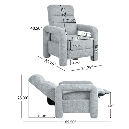 Push Back Recliner Armchair Upholstered Single Sofa With Adjustable Backrest For Living Room - Light Gray