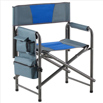 Padded Folding Outdoor Chairs With Storage Pockets (Set of 2), Lightweight Oversized Directors Chair For Indoor, Outdoor Camping, Picnics And Fishing - Blue / Gray