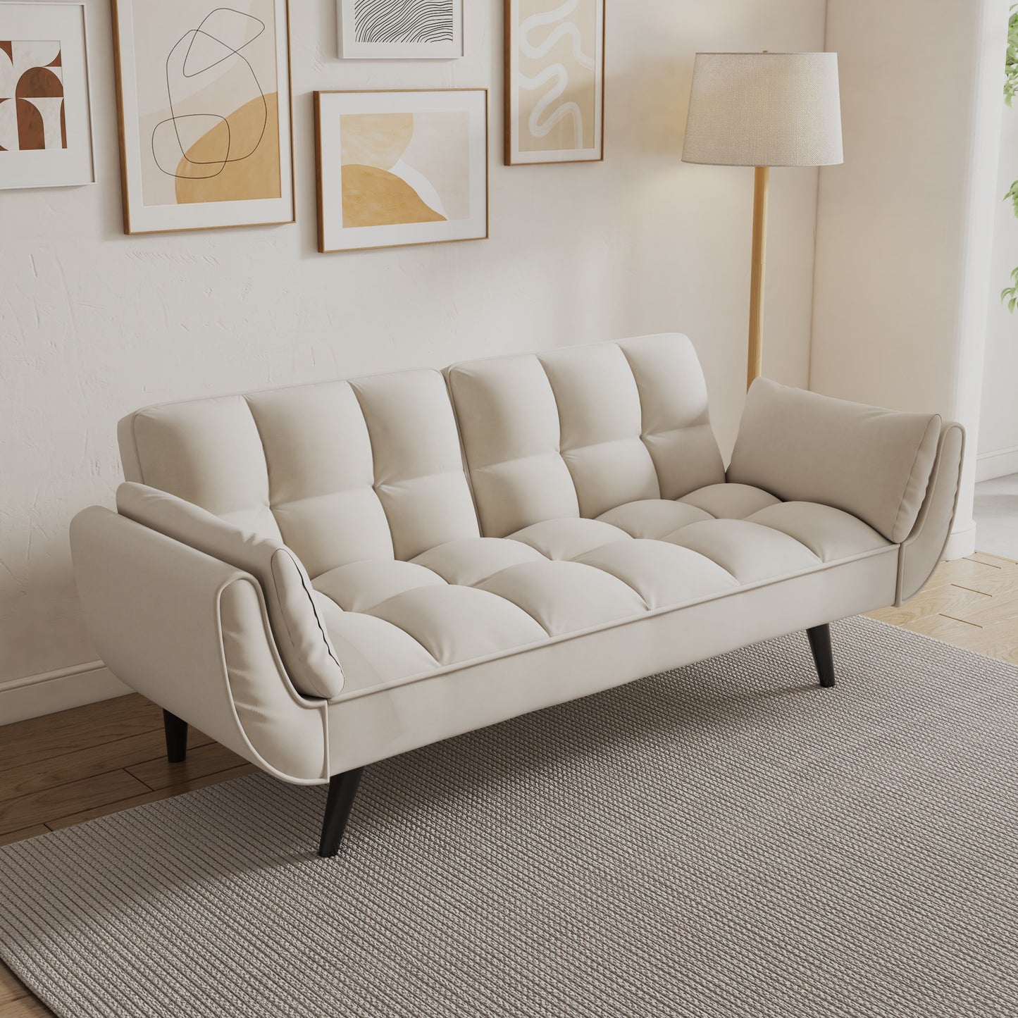 Sofa Soft Two Armrests Throw Pillow Pillow Comfortable Fit Apartment Bedroom Small Space - Beige