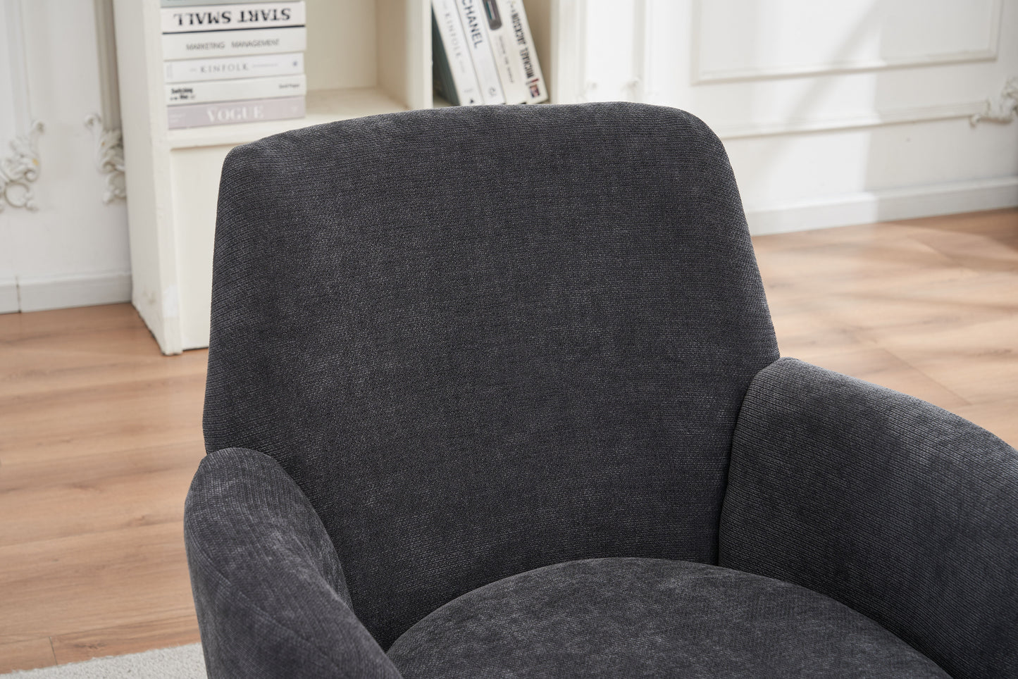 Swivel Barrel Chair, Swivel Accent Chairs Armchair For Living Room, Reading Chairs For Bedroom Comfy, Round Barrel Chairs With Gold Stainless Steel Base - Dark Gray