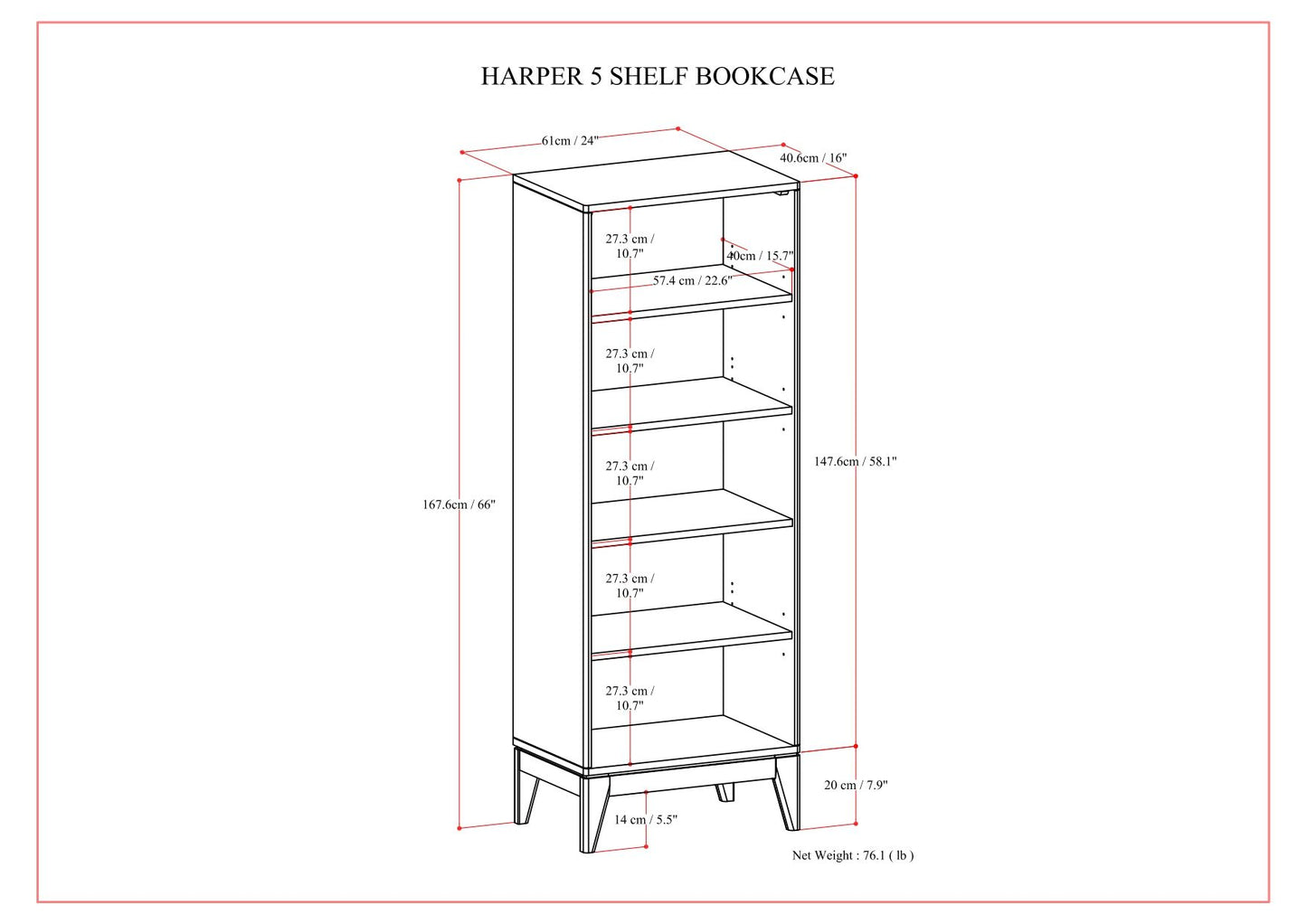 Harper - 5 Shelf Bookcase - Walnut Brown
