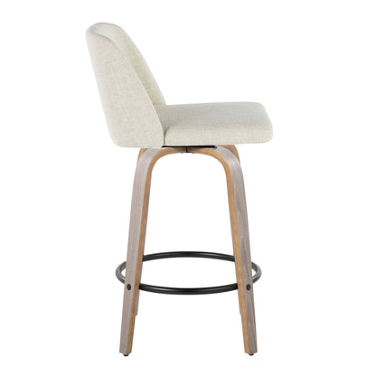 Toriano - Contemporary Fixed Height Counter Stool Swivel With Round Footrest (Set of 2) - Light Gray / Cream