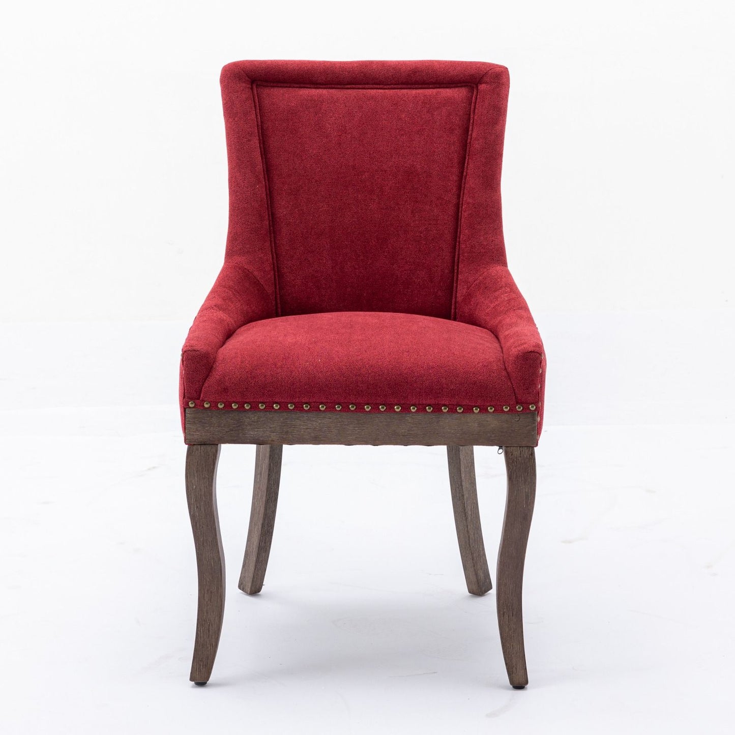 Ultra Side Dining Chair, Thickened Fabric Chairs With Neutrally Toned Solid Wood Legs, Bronze Nail Head (Set of 2) - Wine Red / Burgundy