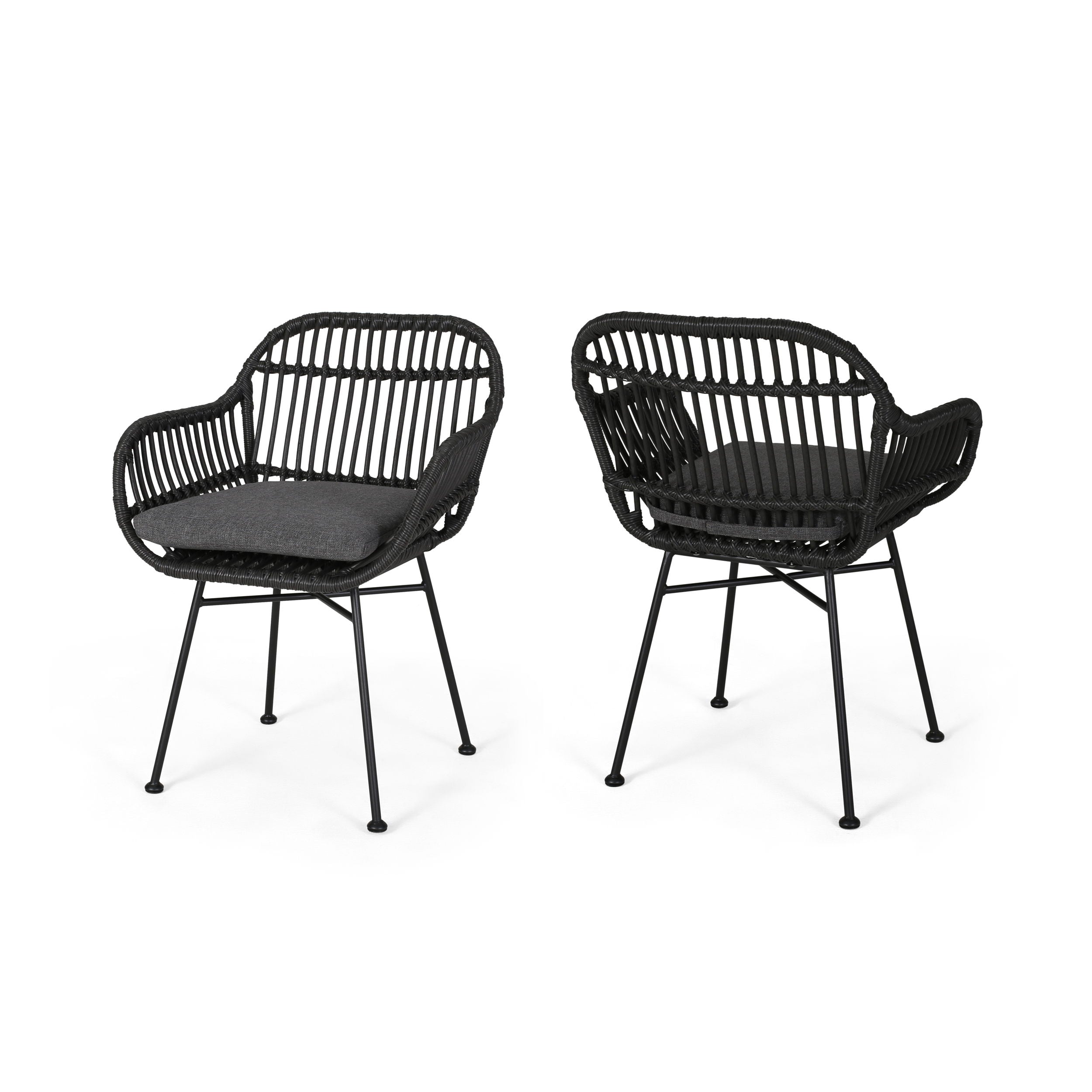 Outdoor Accent Chair With Steel Frame And Water Resistant Cushions (Set of 2) - Gray