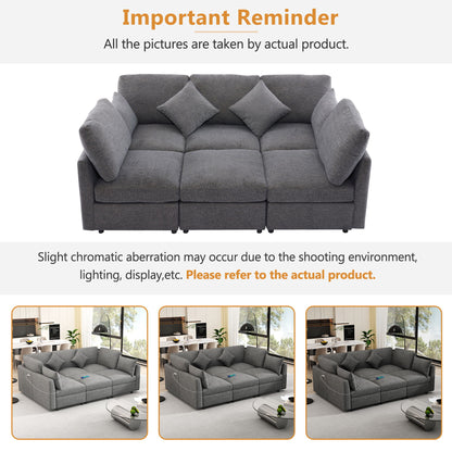 Sectional Sofa Modular Sofa U - Shaped Sofa Couch Sofa Bed L - Shaped Sofa With A Movable Ottoman And Two USB Ports For Living Room - Gray
