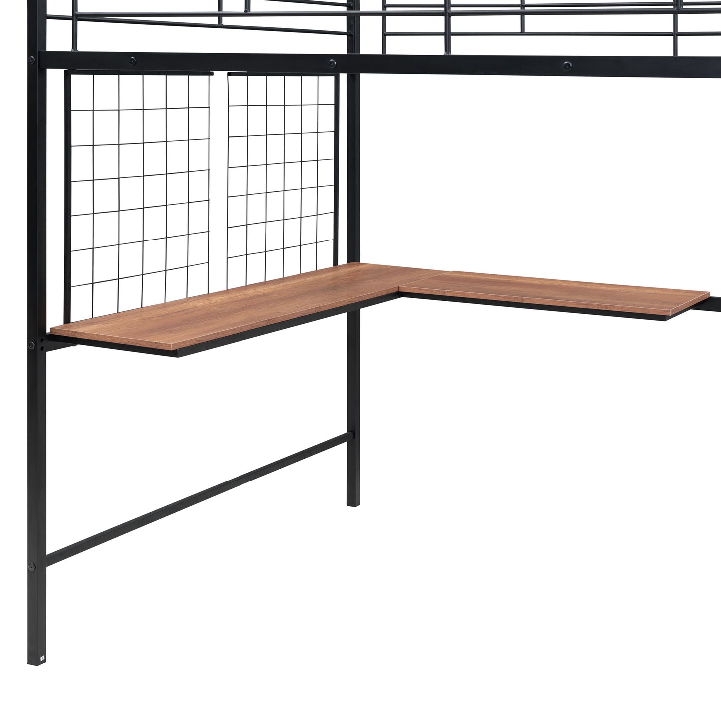 Full Size Loft Bed With Desk And Grid, Stylish Frame With Lateral Storage Ladder And Wardrobe - Black