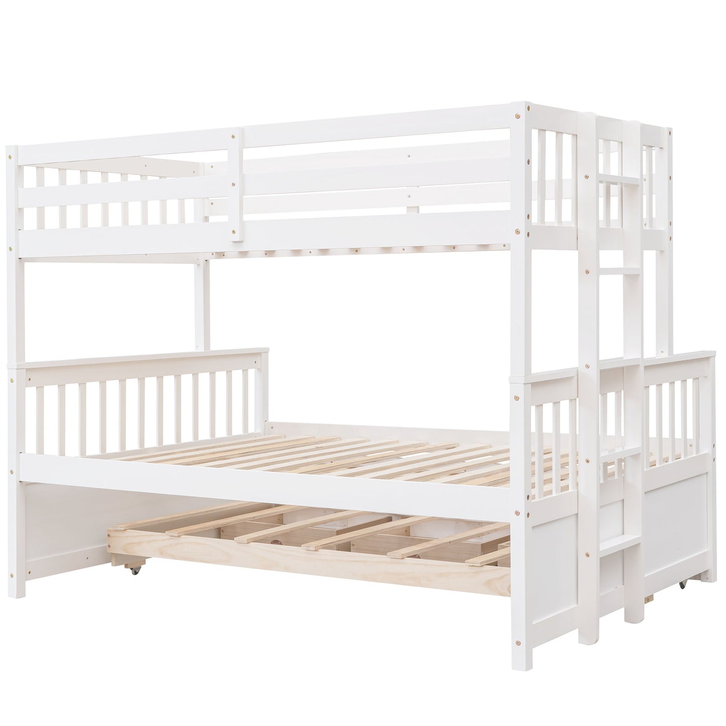 Twin Over Full Bunk Bed With Twin Size Trundle, With Drawers For Bedroom - White