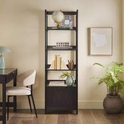 Transitional Narrow Bookshelf With Drawer On Bottom - Black