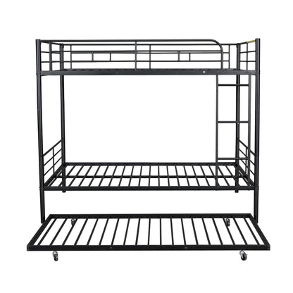 Full Over Full Metal Bunk Bed With Trundle - Black