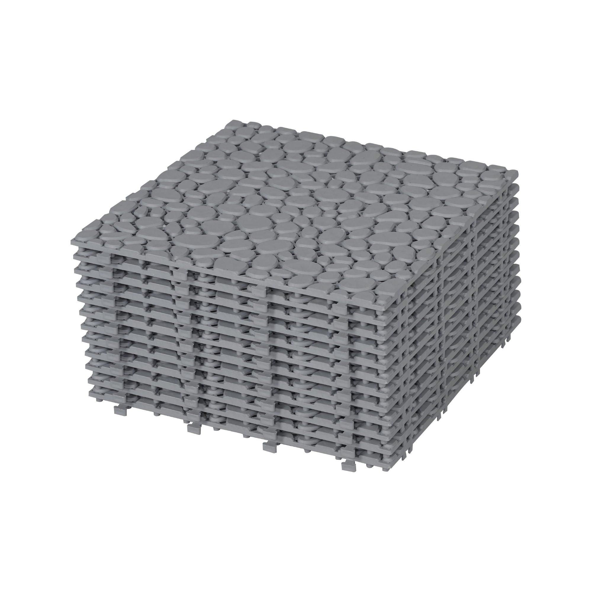 Interlocking Deck Tiles Plastic Waterproof Outdoor All Weather Anti-Slip Bathroom Shower Balcony Porch Strong Weight Capacity Upto 440 Lbs, Pebble Stone Pattern Pack Of 12 - Gray