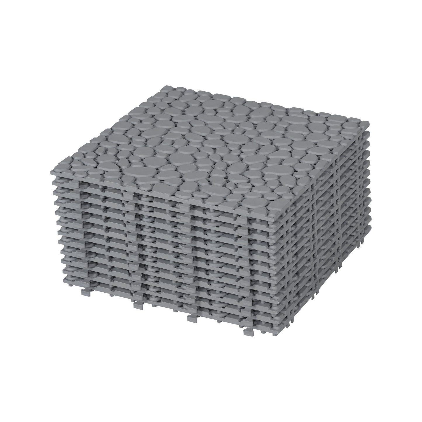 Interlocking Deck Tiles Plastic Waterproof Outdoor All Weather Anti-Slip Bathroom Shower Balcony Porch Strong Weight Capacity Upto 440 Lbs, Pebble Stone Pattern Pack Of 12 - Gray