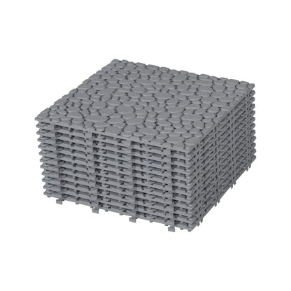 Interlocking Deck Tiles Plastic Waterproof Outdoor All Weather Anti-Slip Bathroom Shower Balcony Porch Strong Weight Capacity Upto 440 Lbs, Pebble Stone Pattern Pack Of 12 - Gray