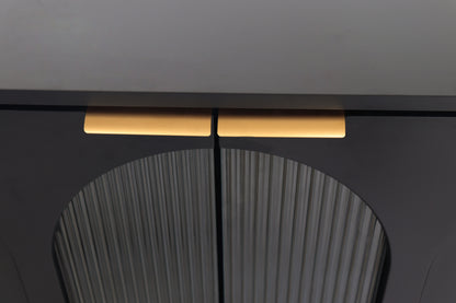 Accent Cabinet Lacquered Wooden Cabinet With 4 Glass Doors Sideboard Buffet Server Cabinet Storage Cabinet, For Living Room, Entryway, Hallway, Office, Kitchen And Dining Room - Black