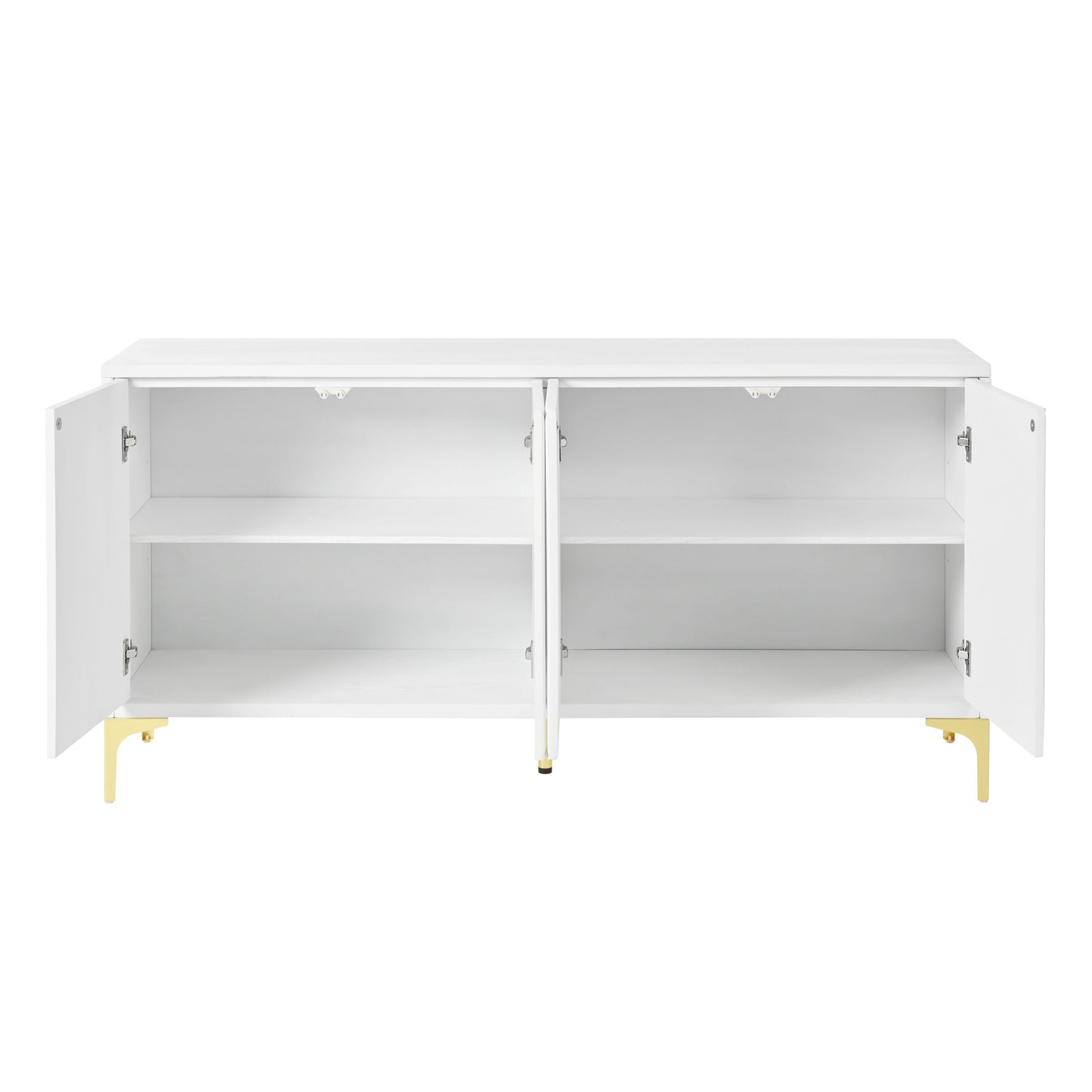Modern Wood Sideboard Cabinet With Carved Door Panels, Adjustable Shelves, And Sturdy Metal Legs - White