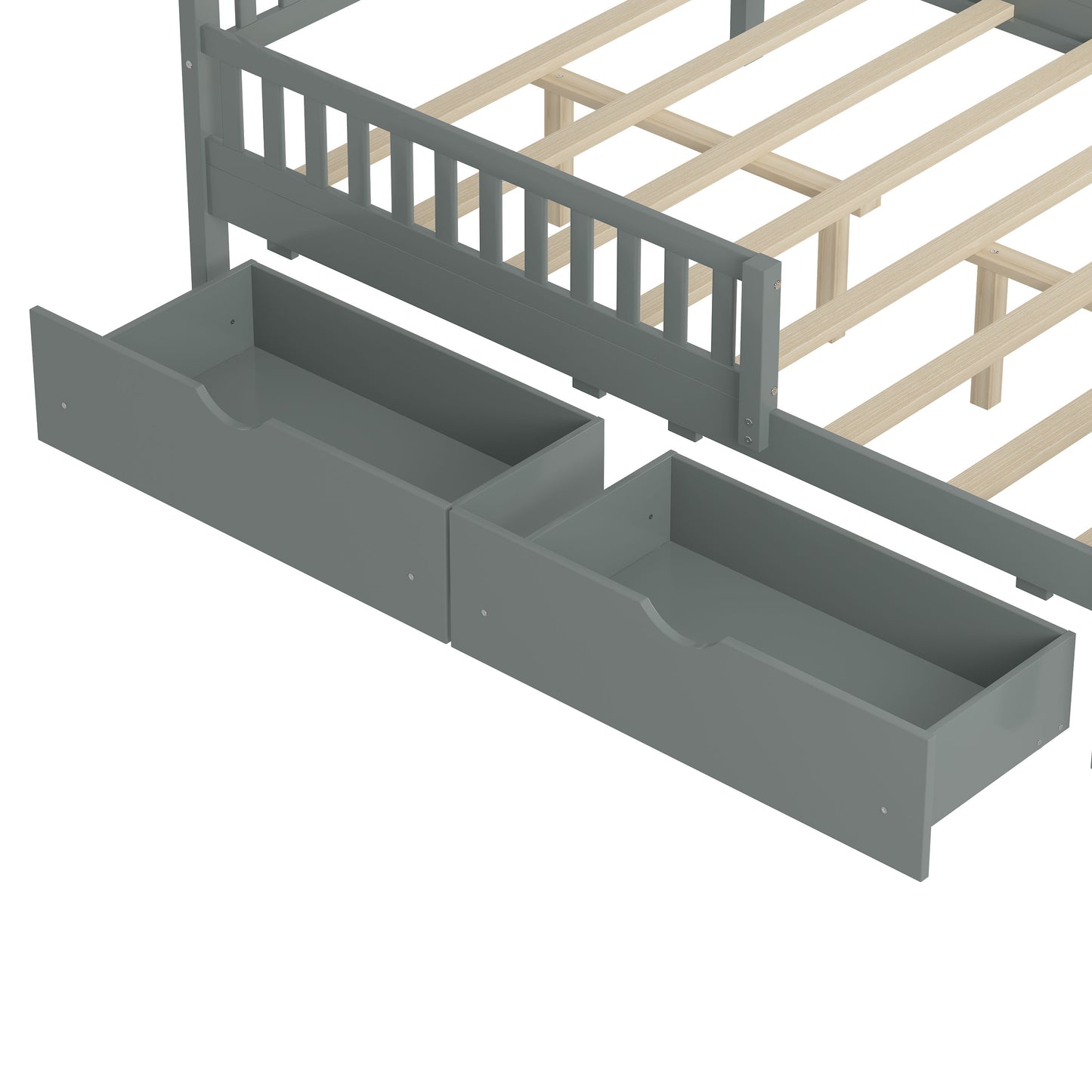 Full Size Platform Bed With Guardrails On Both Sides And 2 Storage Drawers - Gray
