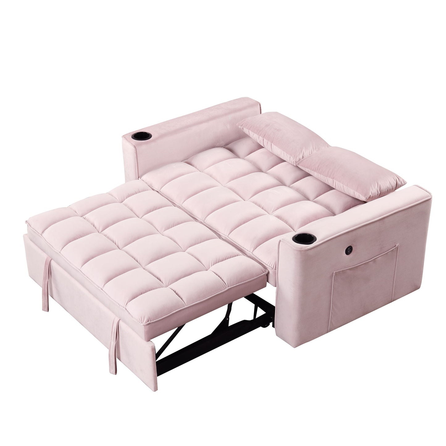 Multi Functional Sofa Bed With Cup Holder And USB Port For Living Room Or Apartments - Pink