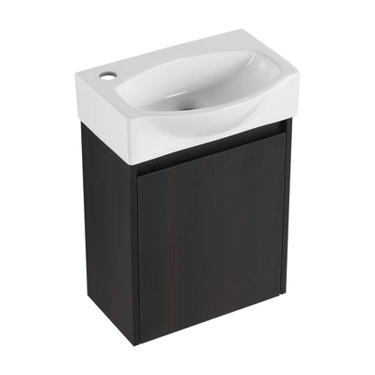 Modern 16" Bathroom Vanity Sink Combo With Ceramic Sink And Cabinet For Small Spaces - Black