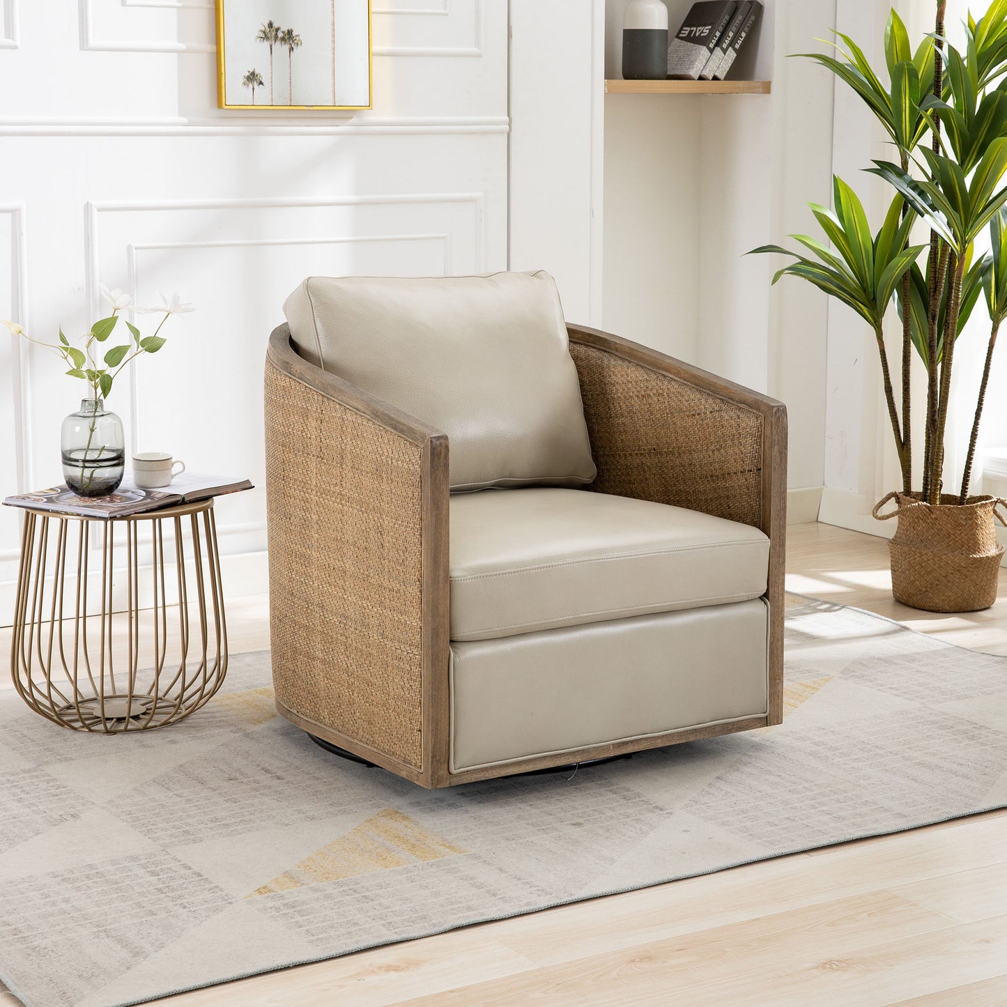 Swivel Barrel Chair, Comfy Round Accent Sofa Chair, 360 Degree Swivel - Oyster Gray
