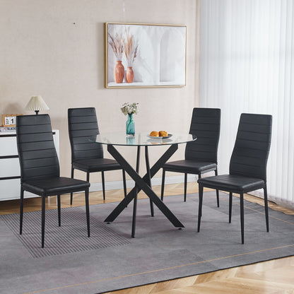 Dining Table With Cross Metal Leg And Tempered Glass, Modern Space Saving Kitchen Table For Living Room - Black