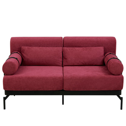 Modern Loveseat Sofa 59" Sofa Couch 2 Seater With USB Ports, Unique Cylindrical Armrests - Red