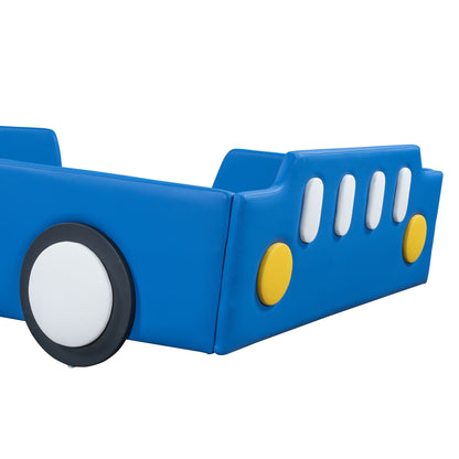 Twin Size Race Car Shaped Platform Bed & Wheels - Blue