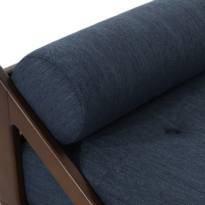 Chic Contemporary Chaise Lounge With Button Tufting And Bentwood Structure - Navy Blue