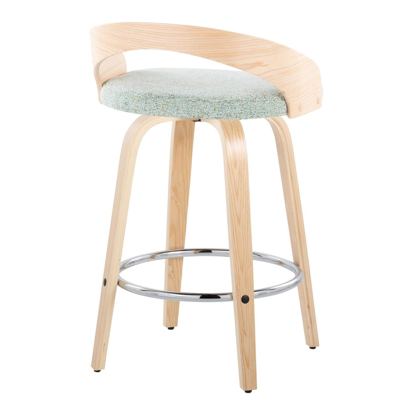 Grotto - Contemporary Fixed Height Counter Stool With Swivel With Round Footrest (Set of 2) - Natural / Light Green