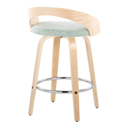 Grotto - Contemporary Fixed Height Counter Stool With Swivel With Round Footrest (Set of 2) - Natural / Light Green