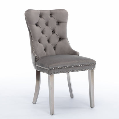 Nikki - Modern, High-End Tufted Solid Wood Contemporary Velvet Upholstered Dining Chair With Chrome Stainless Steel Plating Legs, Nailhead Trim (Set of 2) - Gray / Chrome