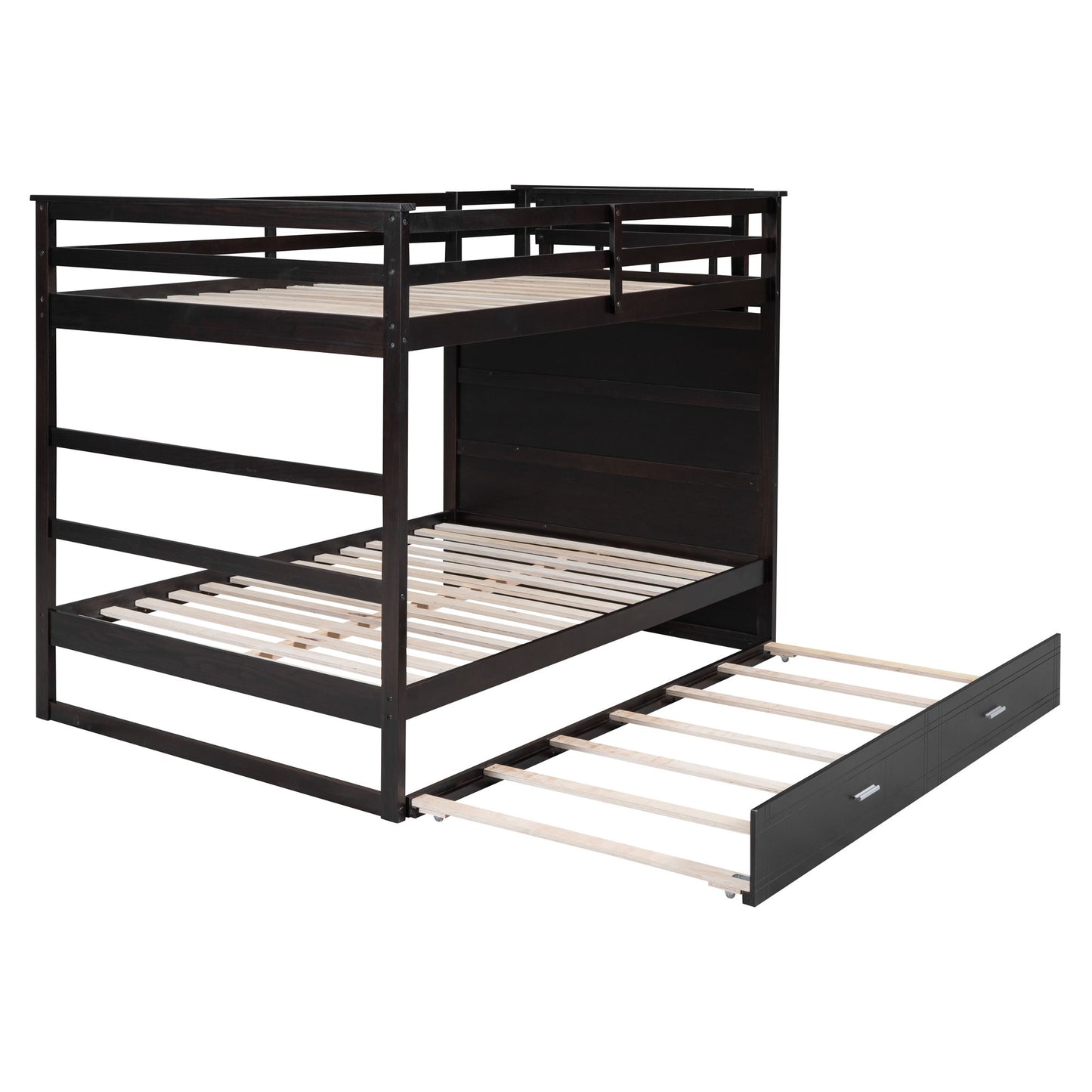 Full Over Full Bunk Bed With Twin Size Trundle And Staircase - Espresso