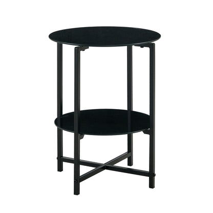 Tempered Glass End Table (Set of 2), Round Coffee Table For Bedroom Living Room Office - Black