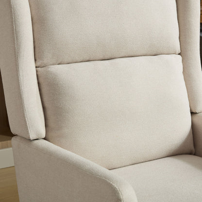 Wide Modern Accent Chair, Polyester Blend High Back Reading Chair, Upholstered Armchair Club Chair, Single Sofa With Wood Legs For Living Room, Reading Room, Office - Beige