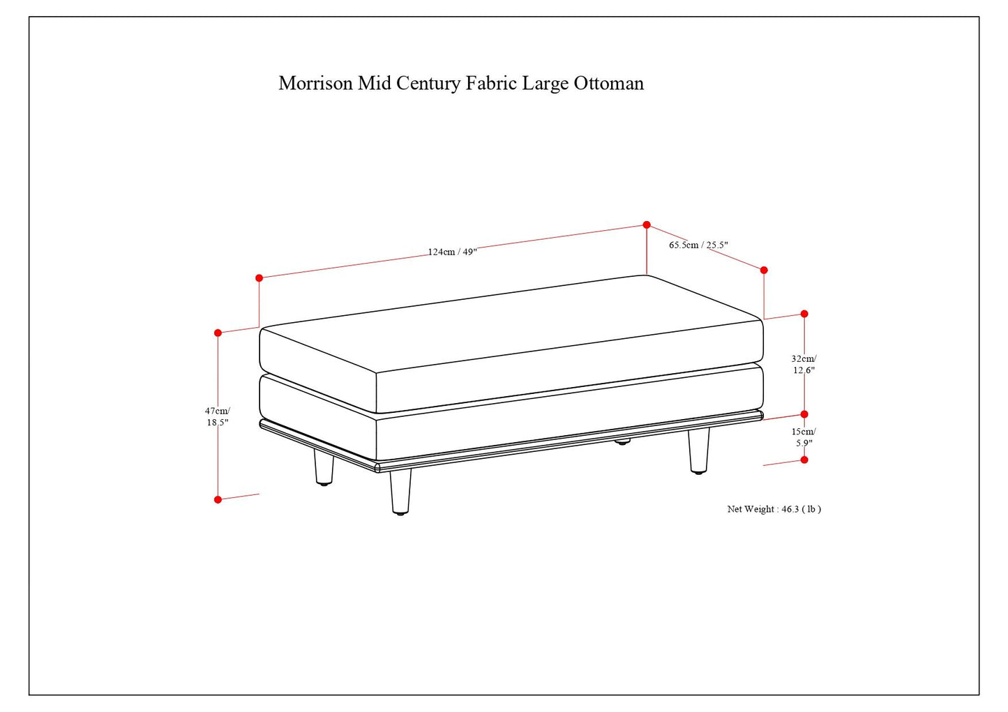 Morrison - Large Rectangular Ottoman - Mist Gray