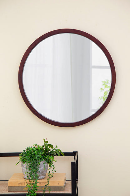 Circle Wall Mirror With Wooden Frame And Walnut Finish, Wall Mirror For Living Room Dining Room - Brown