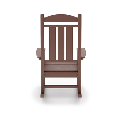 Pecan Traditional Porch Rocker Classic HDPE Poly Lumber For Porch, Patio, And Garden Comfort - Brown