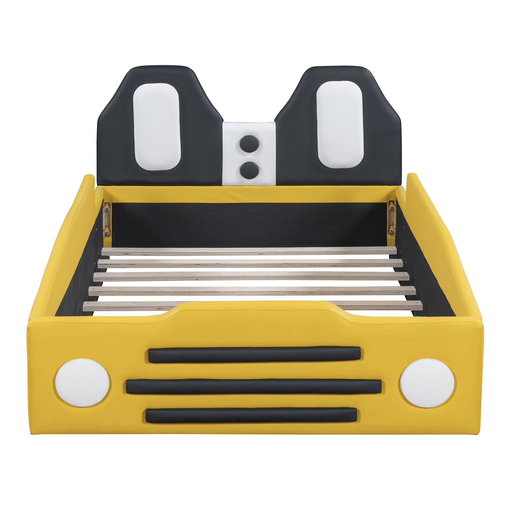 Twin Size Race Car Shaped Platform Bed With Wheels - Yellow